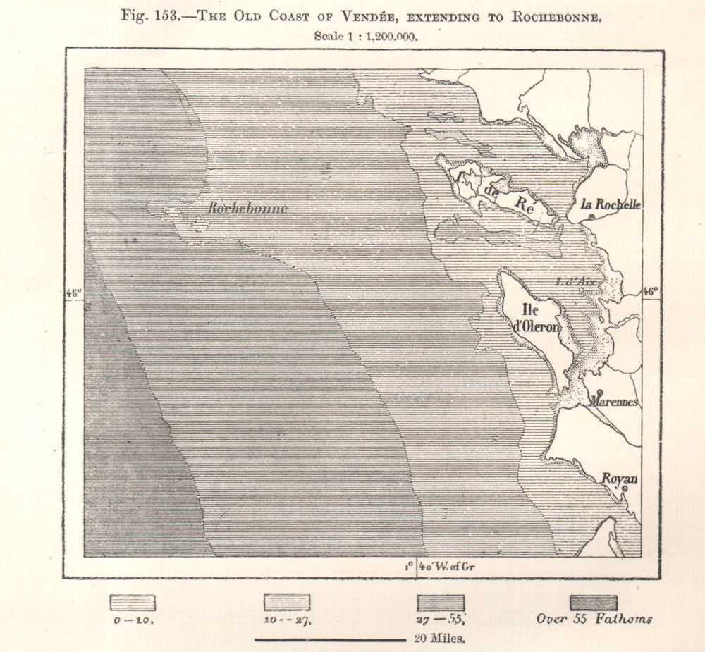 Old Vendée coast. Ile de Ré/Oleron Rochebonne Charente-Maritime. Sketch map 1885